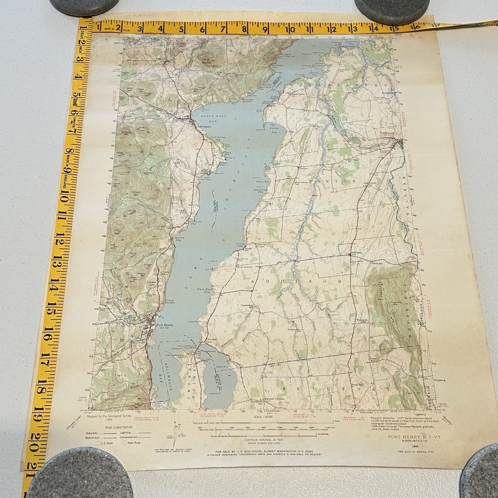 US ARMY ENGINEERS USGS GEOLOGICAL 1945 Port Henry Quadrangle NY-VT 1:625 Map VTG